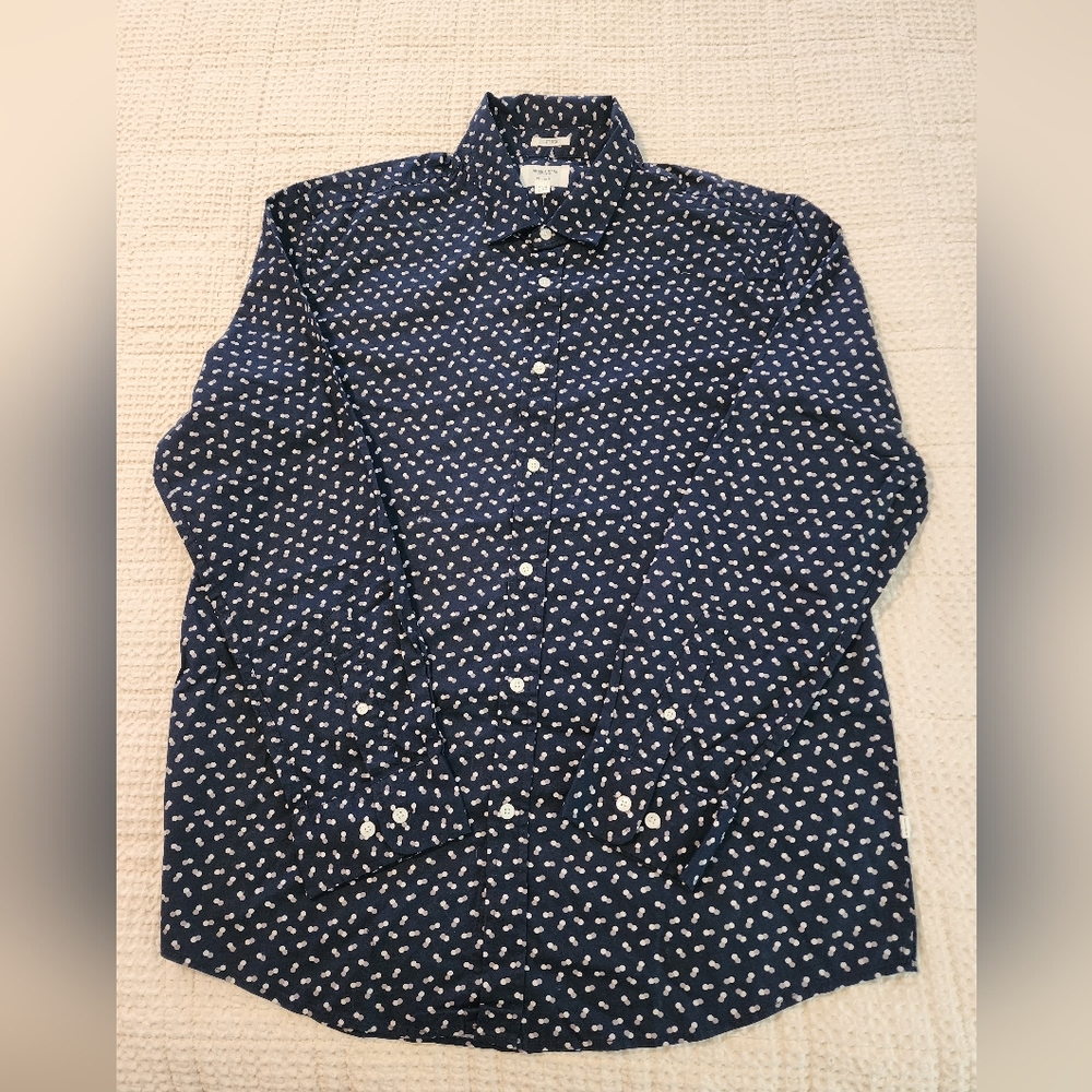 Julian & Mark Men's Navy Blue Patterned Shirt NWOT Cotton Stretch Size XL